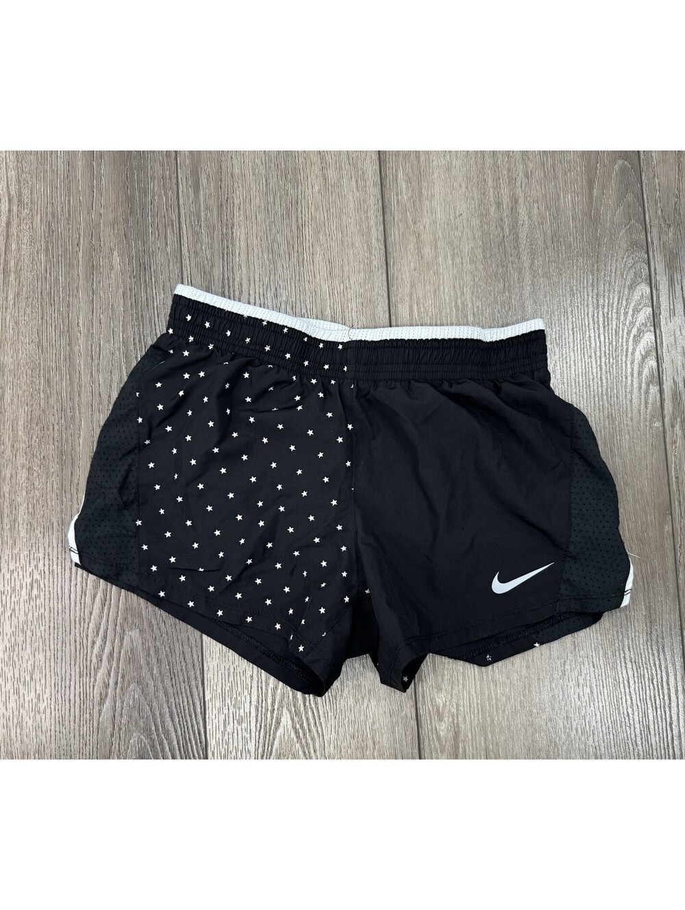 Nike Womens Shorts Dri-Fit Training Running Black White Stars Extra Small Gym